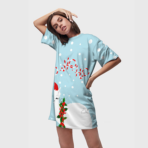 Женская длинная футболка Лама в роли Санта Клауса / 3D-принт – фото 3