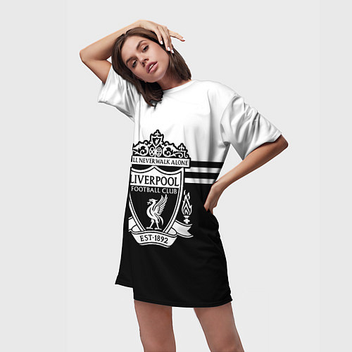 Женская длинная футболка Ливерпуль - черно-белый / 3D-принт – фото 3