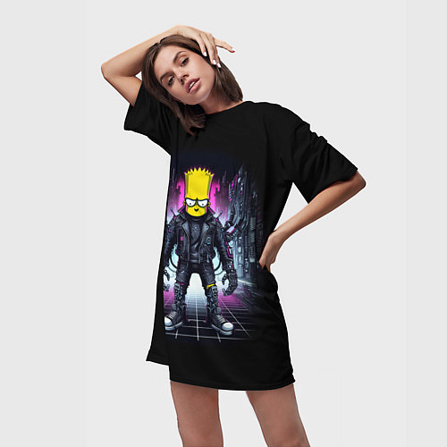 Женская длинная футболка Cool Bart Simpson - cyberpunk - ai art / 3D-принт – фото 3