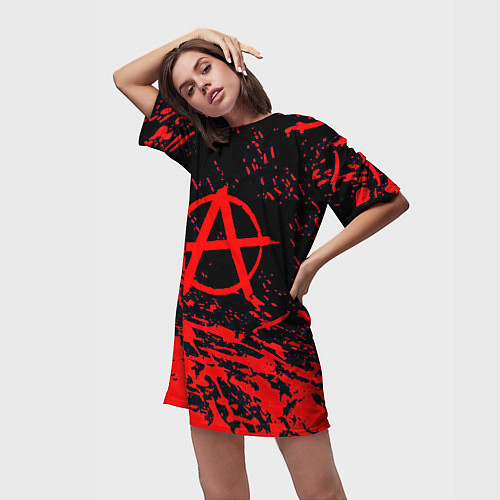 Женская длинная футболка Анархия красные абстрактные краски / 3D-принт – фото 3