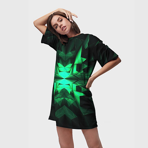 Женская длинная футболка Абстрактное погружение в зелень / 3D-принт – фото 3