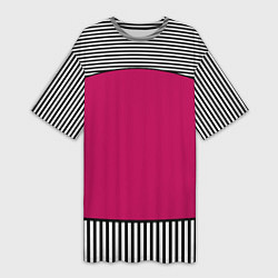 Женская длинная футболка Узор из красного и черно-белых полос