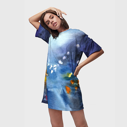 Женская длинная футболка После дождя акварель / 3D-принт – фото 3
