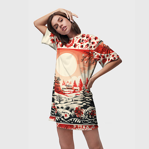 Женская длинная футболка Новогодние орнаменты / 3D-принт – фото 3