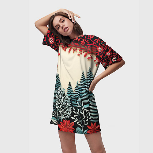 Женская длинная футболка Зимнее кружево / 3D-принт – фото 3