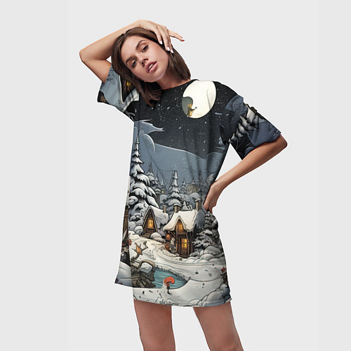 Женская длинная футболка Волшебство новогодней ночи / 3D-принт – фото 3