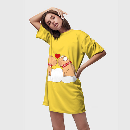 Женская длинная футболка Влюбленный капибара / 3D-принт – фото 3