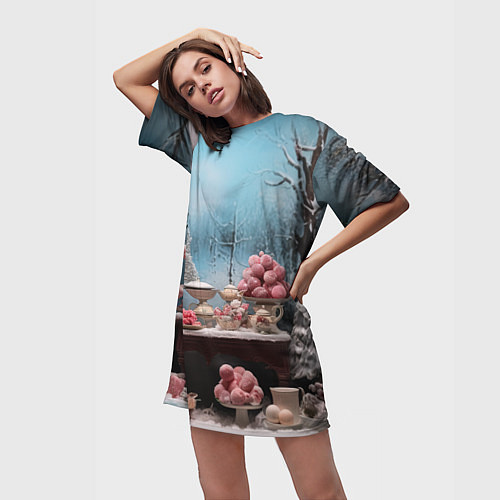 Женская длинная футболка Заснеженные тропинки / 3D-принт – фото 3