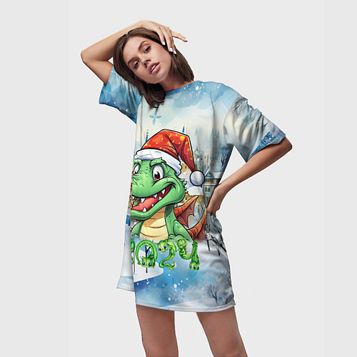 Женская длинная футболка Лесной дракоша / 3D-принт – фото 3