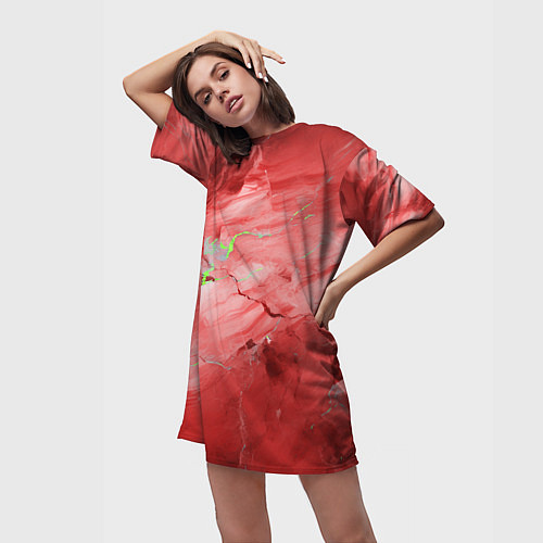 Женская длинная футболка Красный мрамор / 3D-принт – фото 3