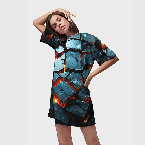 Женская длинная футболка Камни в лаве / 3D-принт – фото 3