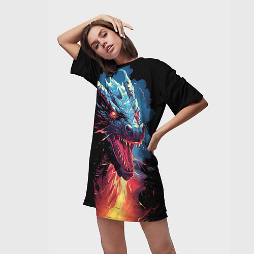 Женская длинная футболка Дракон зимнего волшебства 2024 / 3D-принт – фото 3