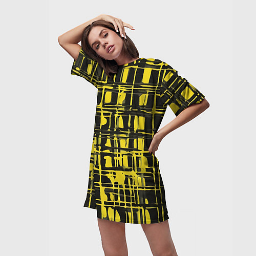 Женская длинная футболка Смазанная краска чёрная и жёлтая / 3D-принт – фото 3