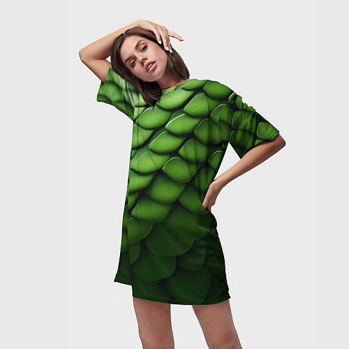 Женская длинная футболка Зеленая чешуя змеи / 3D-принт – фото 3