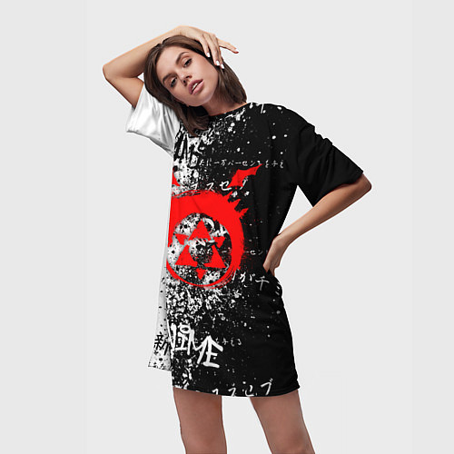 Женская длинная футболка Знак уроборос - черно-белый / 3D-принт – фото 3