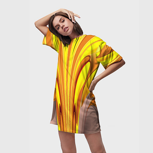 Женская длинная футболка Вытянутые желтые полосы / 3D-принт – фото 3