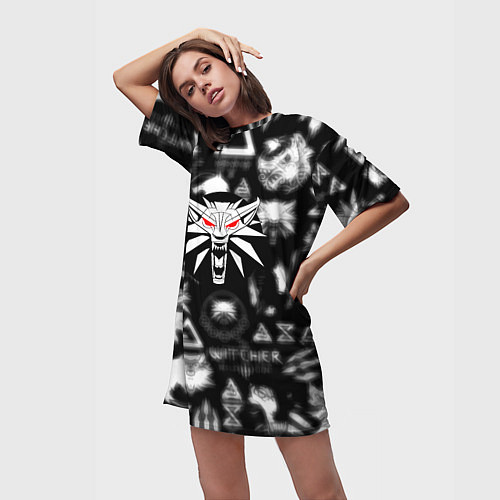 Женская длинная футболка Ведьмак логотипы серые / 3D-принт – фото 3