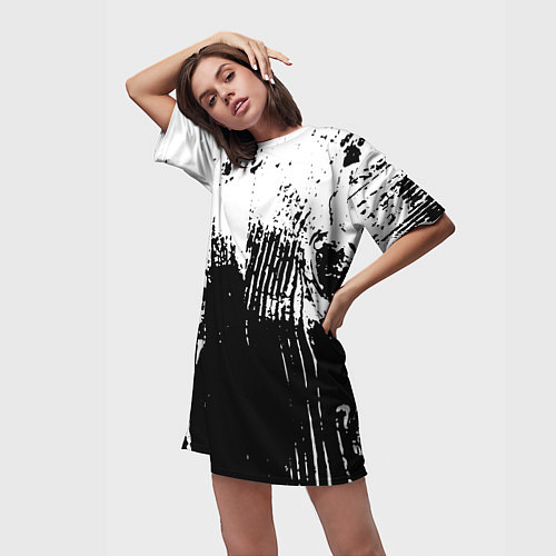 Женская длинная футболка Черно-белая абстракция гранж / 3D-принт – фото 3