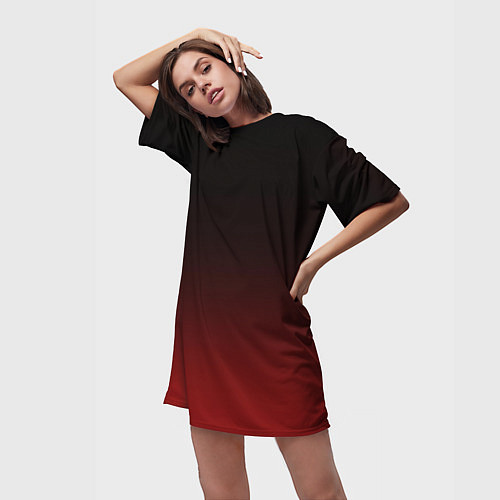 Женская длинная футболка Градиент от тёмного до тёмно красного / 3D-принт – фото 3