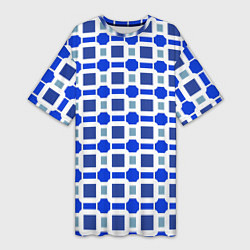 Футболка женская длинная Синие кирпичики и белые полосы, цвет: 3D-принт