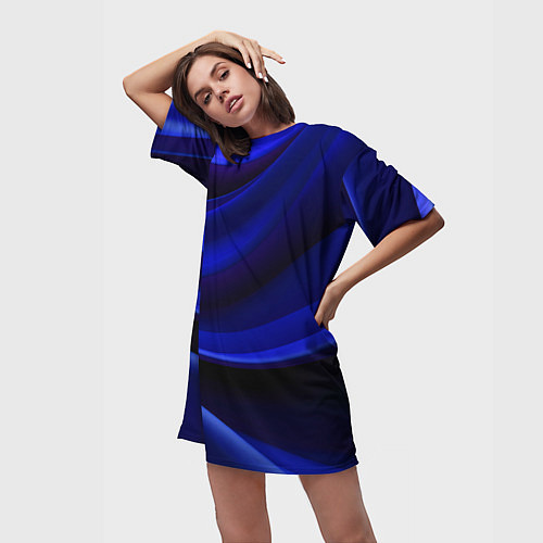 Женская длинная футболка Темная синяя абстракция / 3D-принт – фото 3