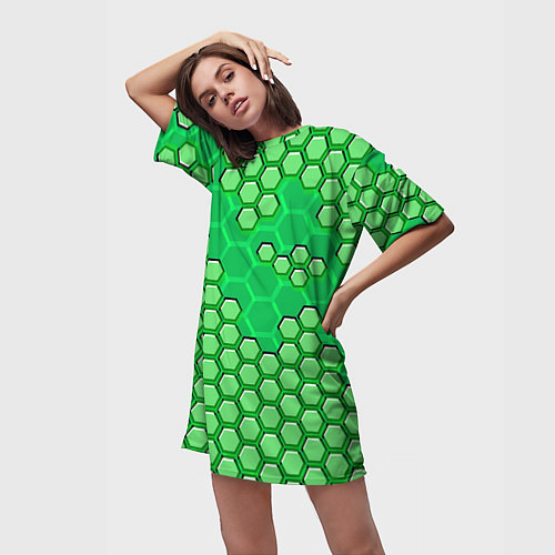 Женская длинная футболка Зелёная энерго-броня из шестиугольников / 3D-принт – фото 3