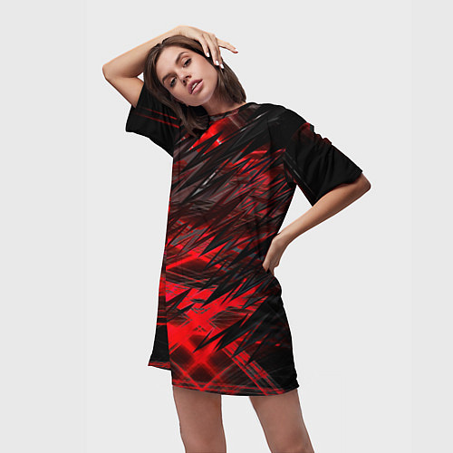Женская длинная футболка Черно красные текстуры / 3D-принт – фото 3