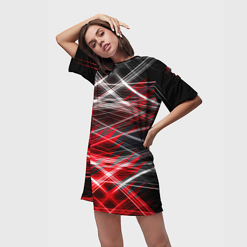 Женская длинная футболка Красный лазер линии / 3D-принт – фото 3