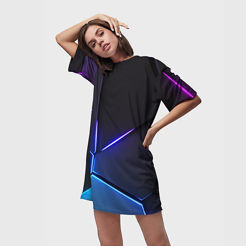 Женская длинная футболка Пурпурный разлом - абстракция / 3D-принт – фото 3