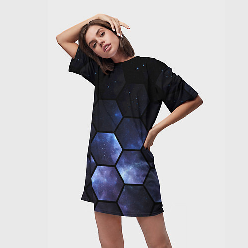 Женская длинная футболка Космические соты - геометрия / 3D-принт – фото 3