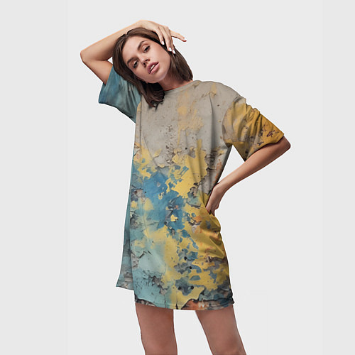 Женская длинная футболка Гранжевая стена с краской / 3D-принт – фото 3