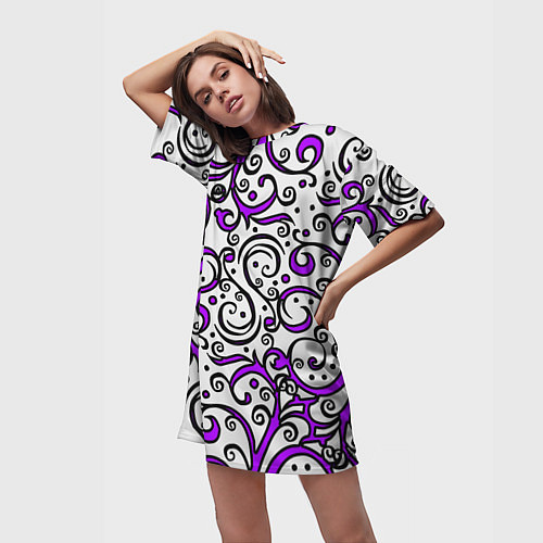 Женская длинная футболка Фиолетовые кружевные узоры / 3D-принт – фото 3