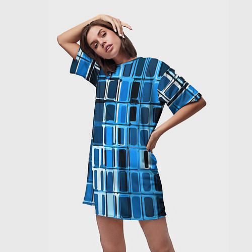 Женская длинная футболка Синие прямоугольники / 3D-принт – фото 3