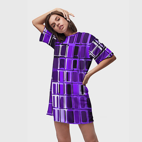 Женская длинная футболка Фиолетовые прямоугольники / 3D-принт – фото 3