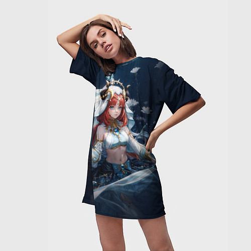 Женская длинная футболка Нилу из игры genshin impact / 3D-принт – фото 3