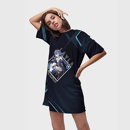Женская длинная футболка Лайла в ромбе / 3D-принт – фото 3