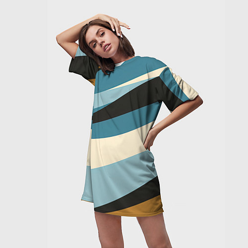 Женская длинная футболка Полосы ретро цветов / 3D-принт – фото 3