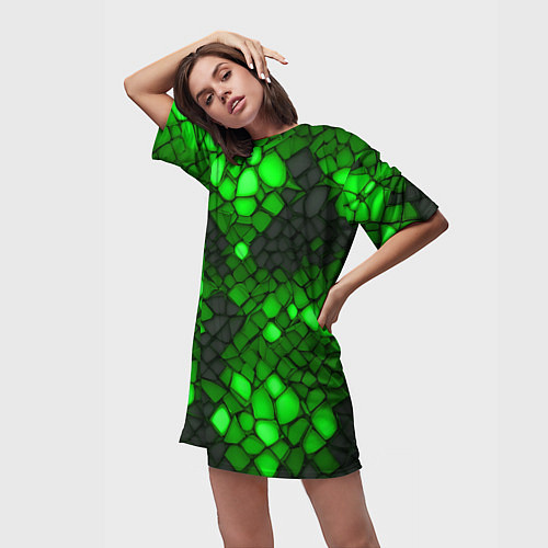 Женская длинная футболка Зелёный трескающийся камень / 3D-принт – фото 3