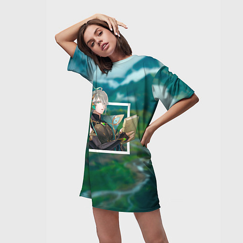 Женская длинная футболка Аль-Хайтам на фоне природы / 3D-принт – фото 3
