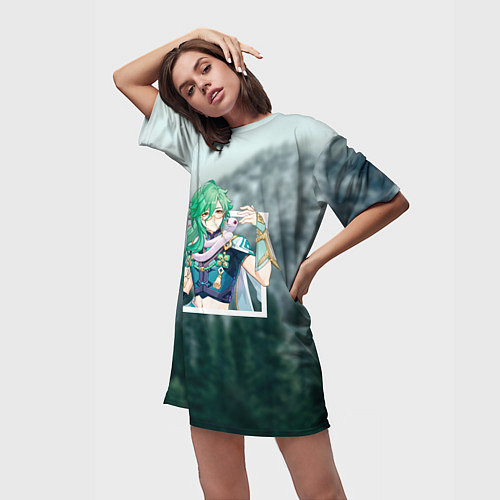 Женская длинная футболка Бай Чжу на фоне природы / 3D-принт – фото 3