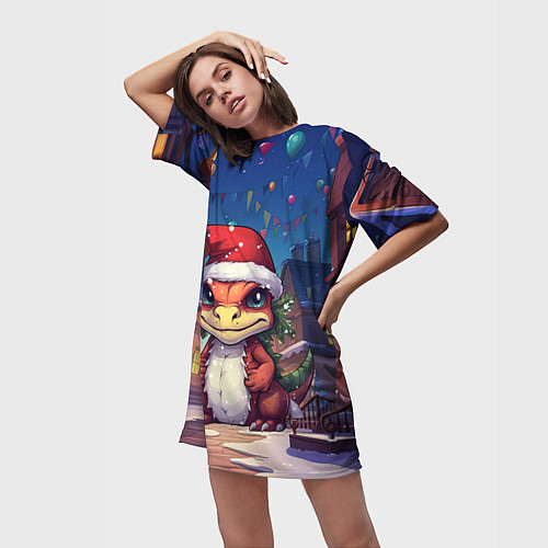 Женская длинная футболка Маленький милый дракон 2024 / 3D-принт – фото 3