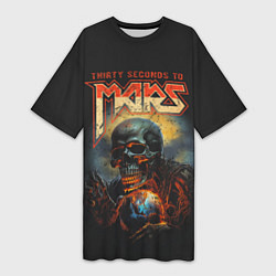 Футболка женская длинная Thirty seconds to mars skull, цвет: 3D-принт