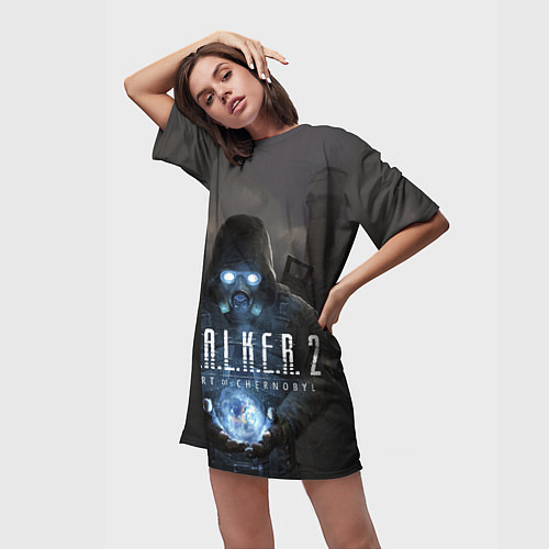 Женская длинная футболка STALKER 2 одиночка с артефактом / 3D-принт – фото 3