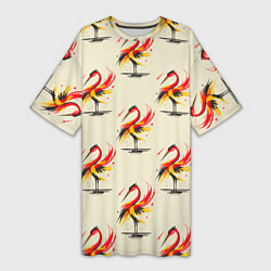 Футболка женская длинная Аист и пятна, цвет: 3D-принт