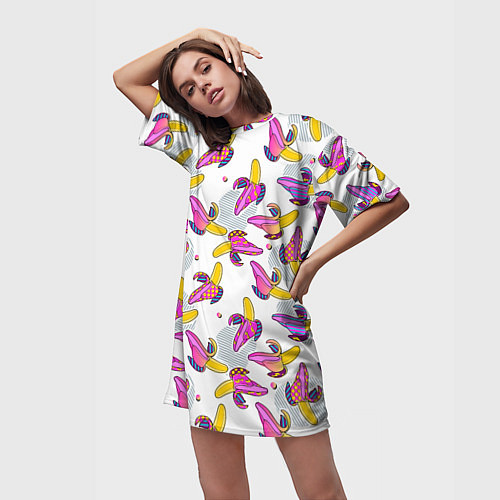 Женская длинная футболка Разноцветный банан / 3D-принт – фото 3
