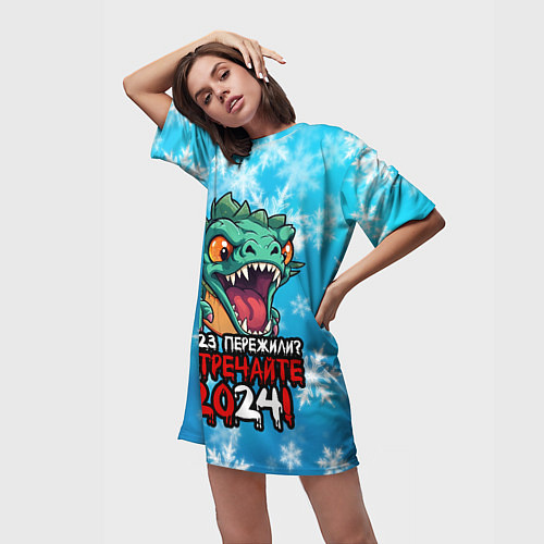 Женская длинная футболка 2023 пережили встречайте 2024 / 3D-принт – фото 3