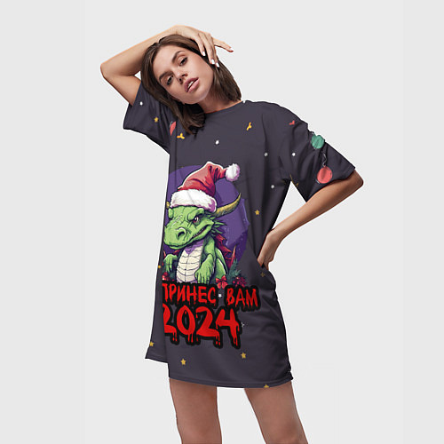 Женская длинная футболка Новогодний дракон принес 2024 / 3D-принт – фото 3