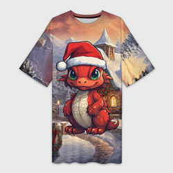 Футболка женская длинная Дракоша 2024 новогодний символ года, цвет: 3D-принт