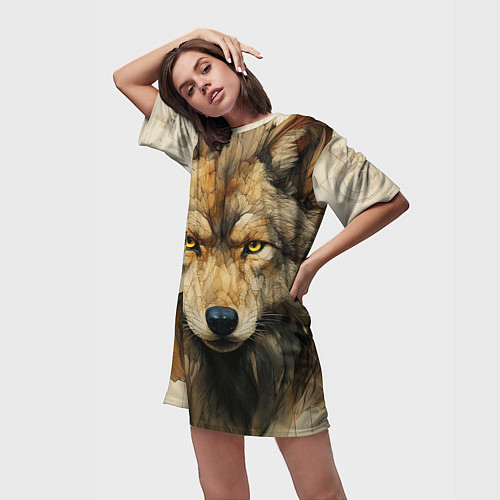 Женская длинная футболка Волк в стиле диаграмм Давинчи / 3D-принт – фото 3