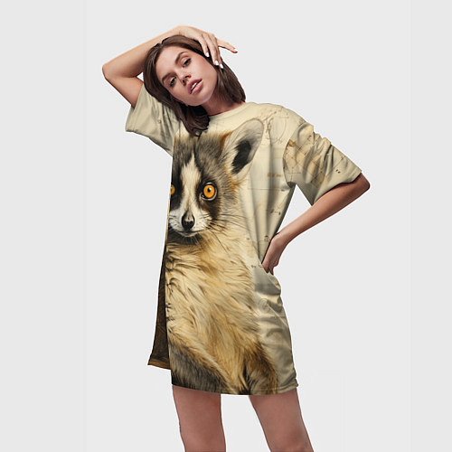 Женская длинная футболка Лемур в стиле диаграмм Давинчи / 3D-принт – фото 3